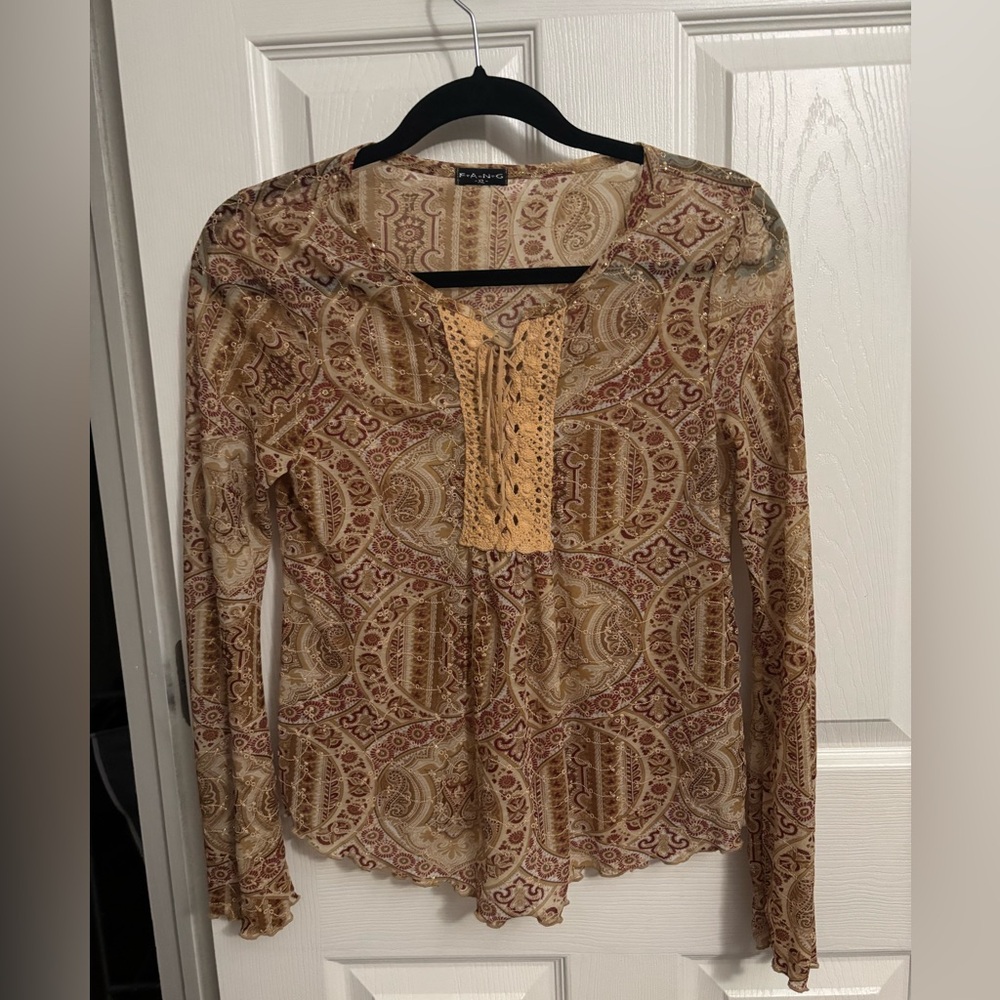 FANG | Lace-up Blouse Festival Y2K Fairycore Made in USA Sz XL